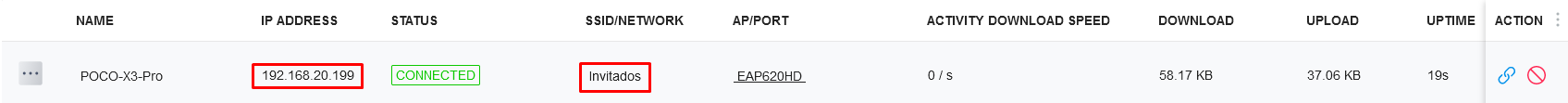 Equipo conectado a SSID Invitados con VLAN20